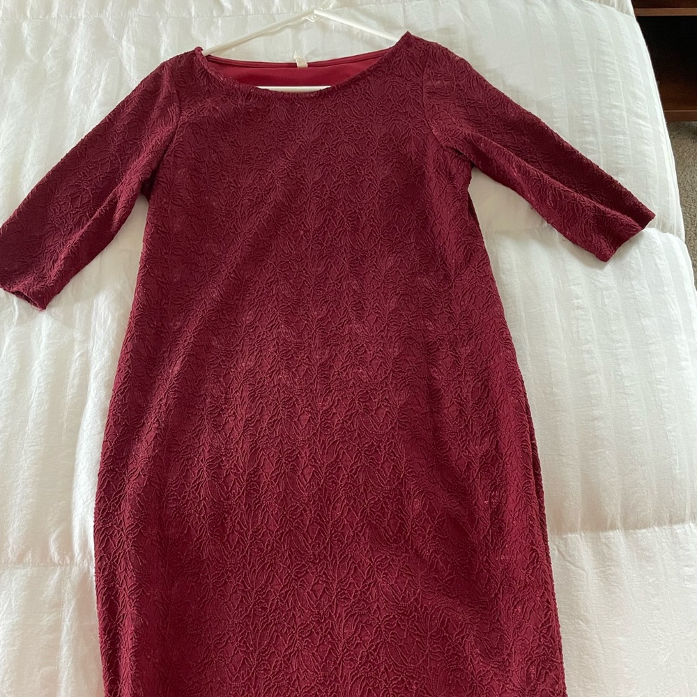 Large PinkBlush Fitted Maroon Lace Dress